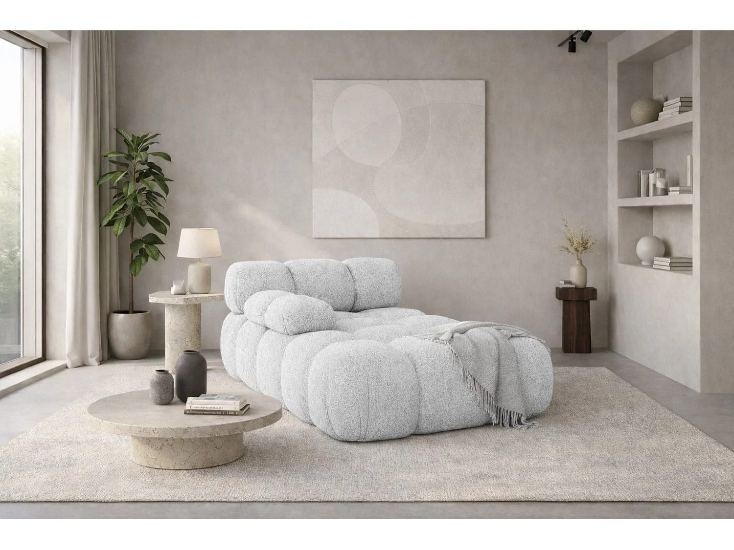 Méridienne modulaire, tissu bouclé Abriamo, Gris clair, Gauche, Selia