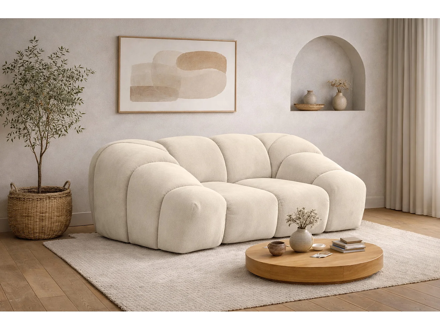 Fauteuil modulaire, tissu velours Bluvel, crème, CROISSANT