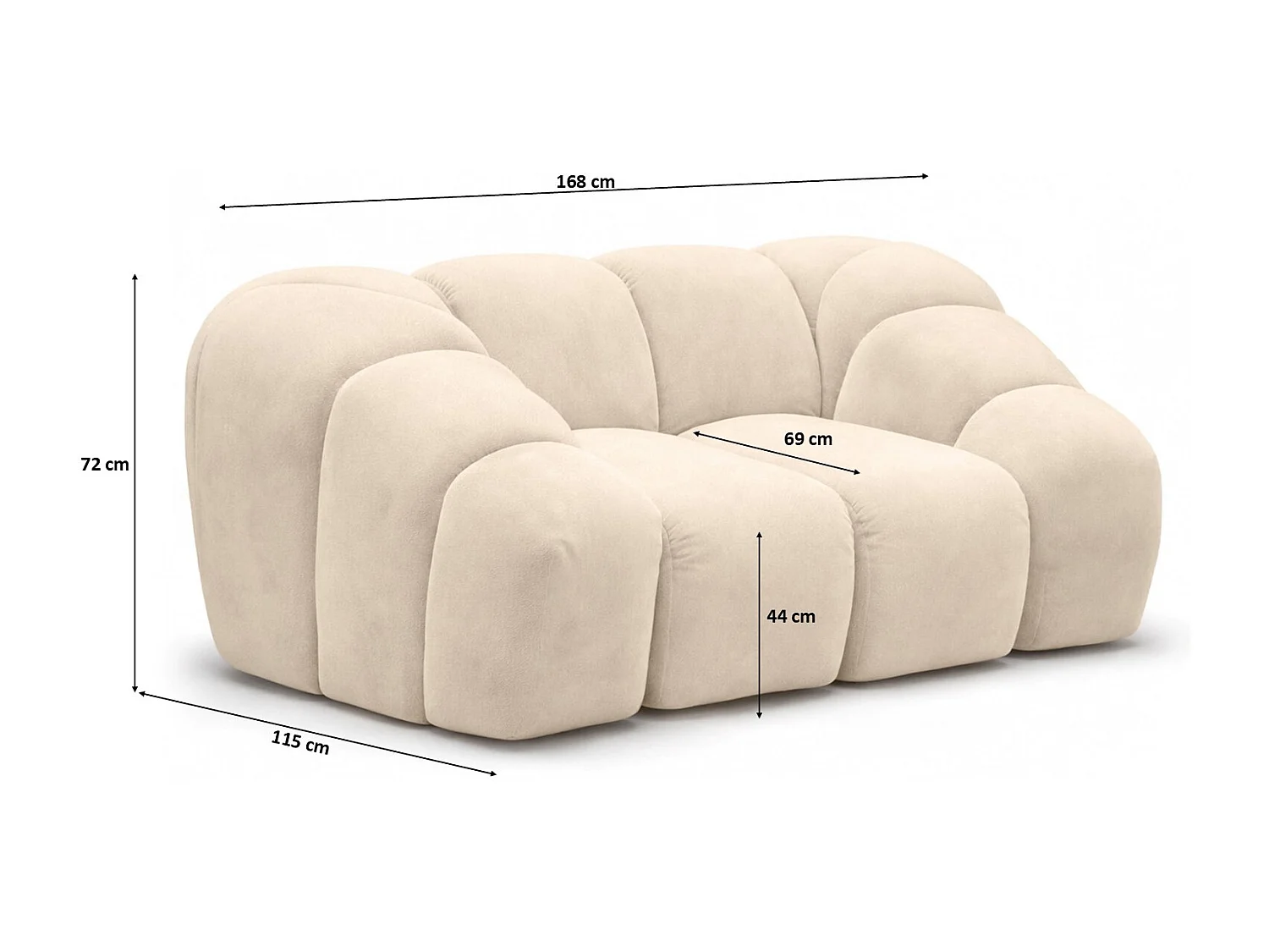 Fauteuil modulaire, tissu velours Bluvel, crème, CROISSANT