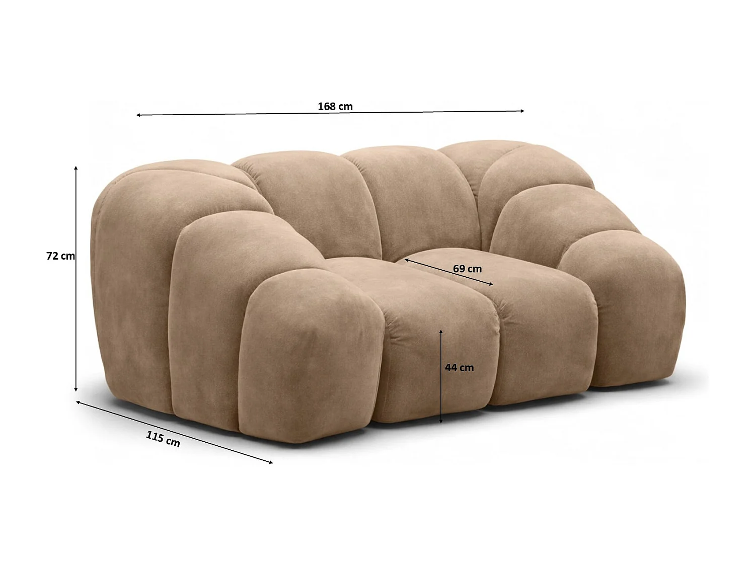 Fauteuil modulaire, tissu velours Bluvel, latte, CROISSANT