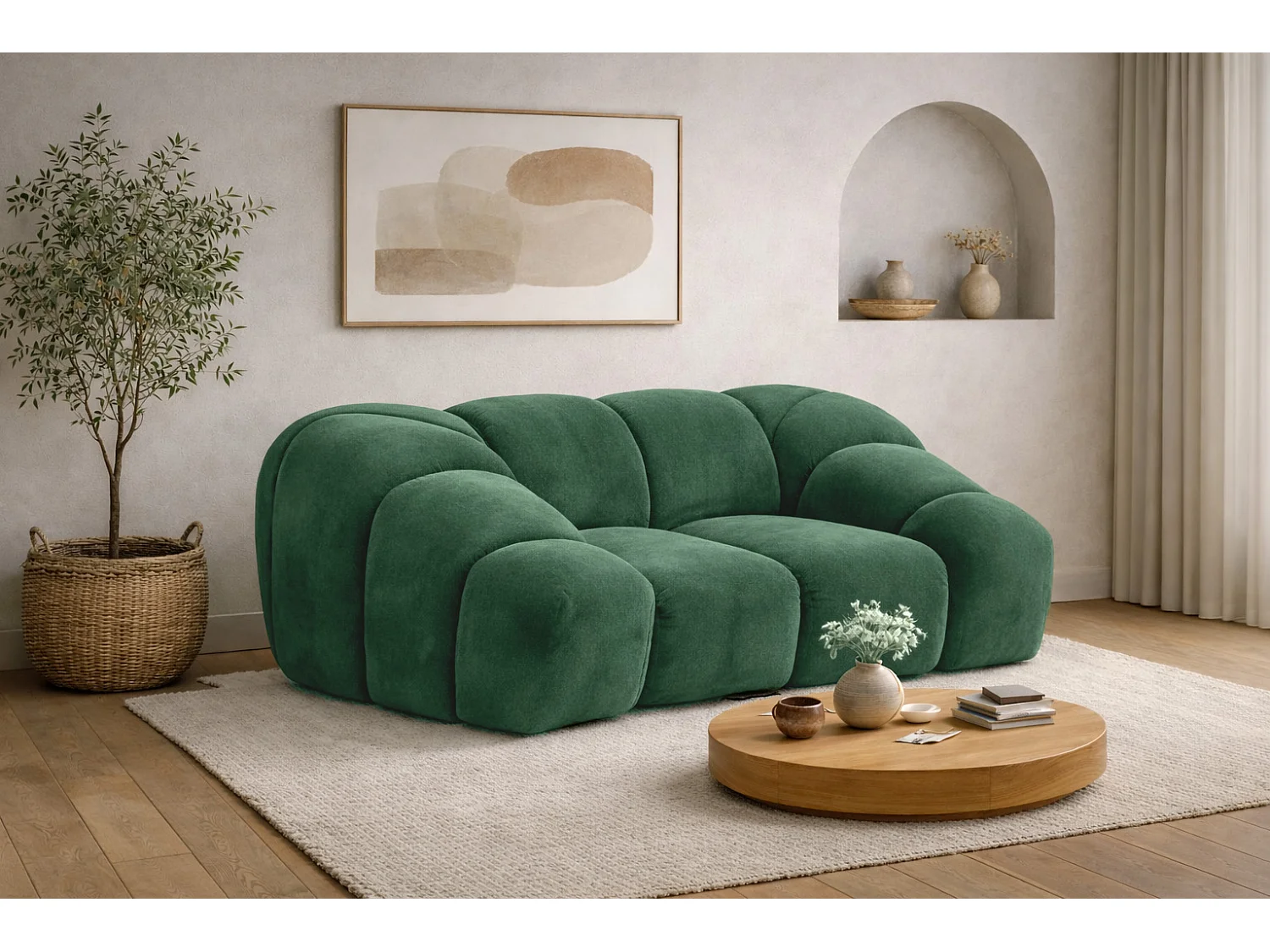 Fauteuil modulaire, tissu velours Bluvel, vert, CROISSANT