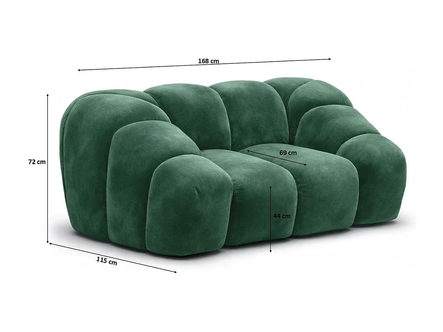 Fauteuil modulaire, tissu velours Bluvel, vert, CROISSANT
