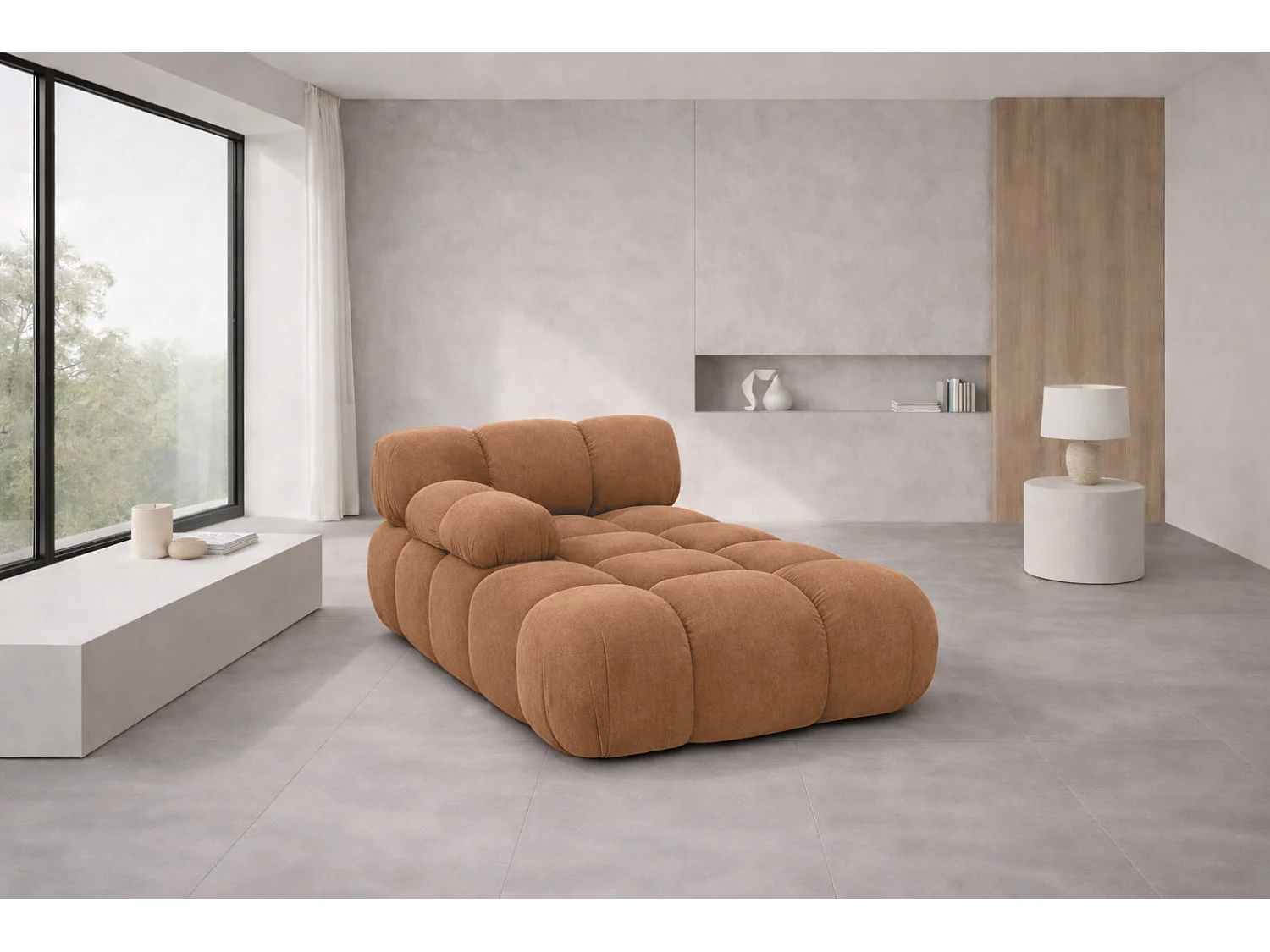 Méridienne modulaire, velours Salvador, Beige foncé, Gauche, Selia
