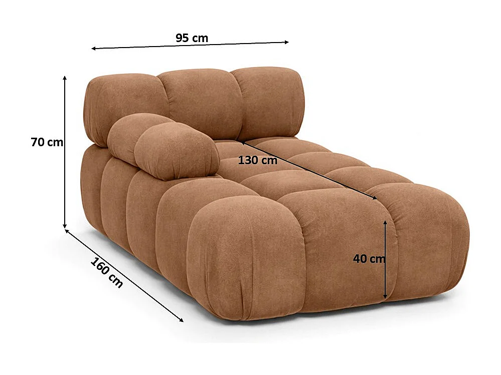 Méridienne modulaire, velours Salvador, Beige foncé, Gauche, Selia