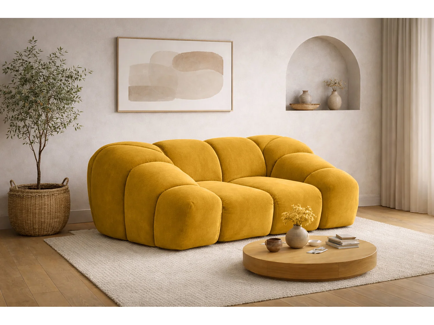 Fauteuil modulaire, tissu velours Bluvel, doré, CROISSANT