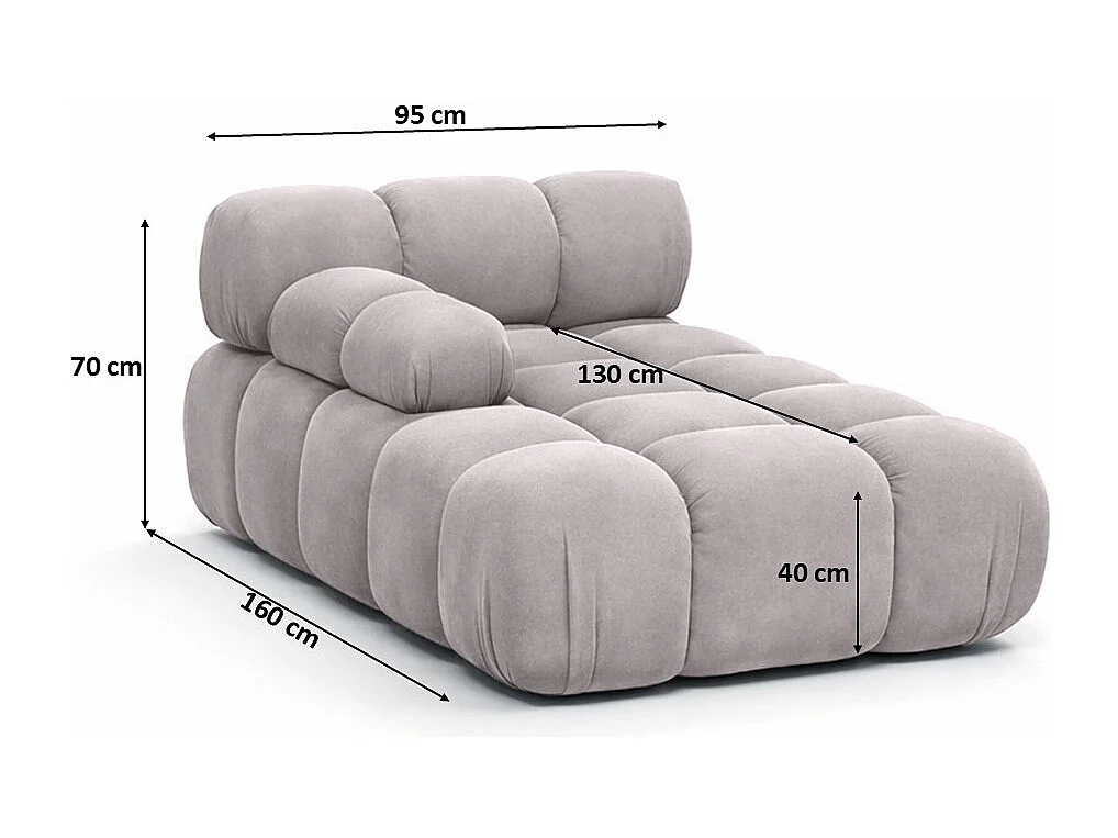 Méridienne modulaire, velours Salvador, Gris, Gauche, Selia