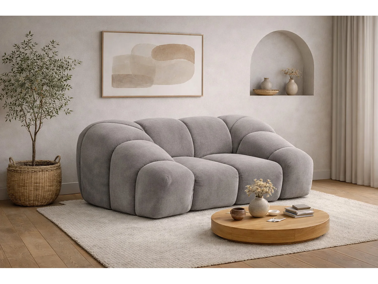 Fauteuil modulaire, tissu velours Bluvel, gris, CROISSANT