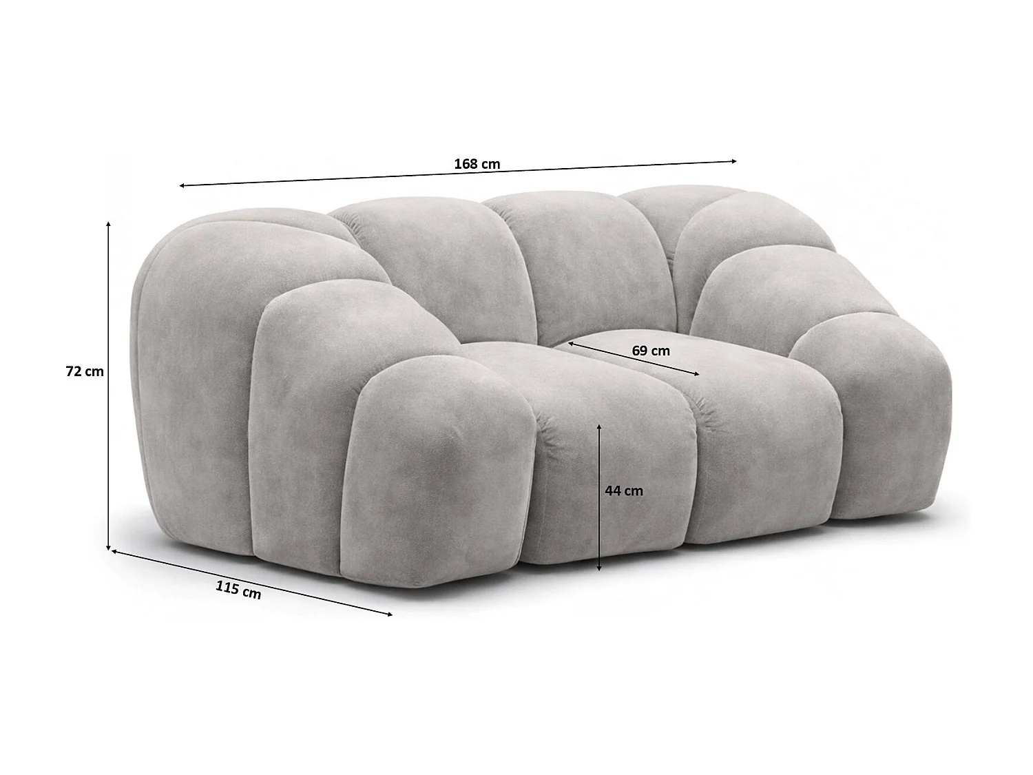 Fauteuil modulaire, tissu velours Bluvel, gris, CROISSANT