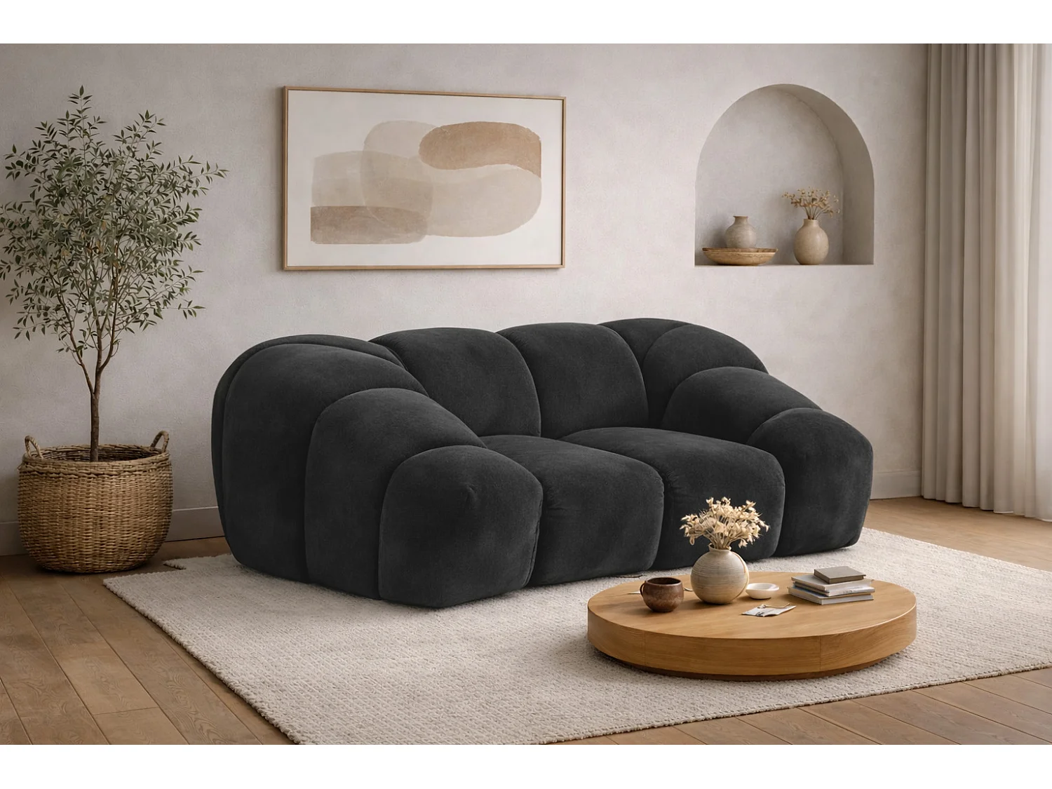 Fauteuil modulaire, tissu velours Bluvel, noir, CROISSANT