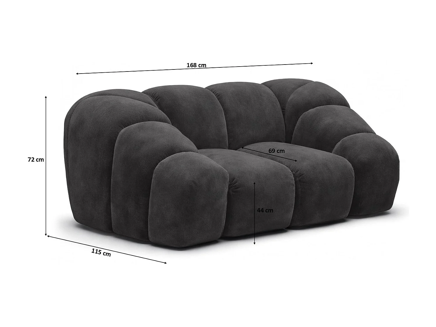 Fauteuil modulaire, tissu velours Bluvel, noir, CROISSANT