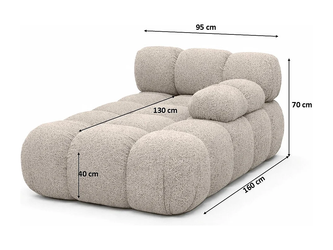 Méridienne modulaire, tissu bouclé Abriamo, Beige, Droite, Selia