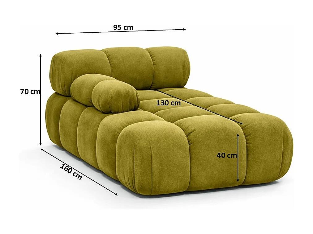 Méridienne modulaire, velours Salvador, Olive, Gauche, Selia