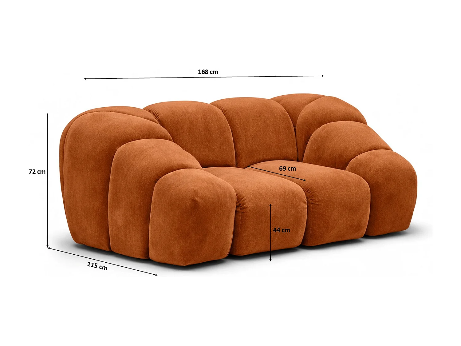 Fauteuil modulaire, tissu velours Bluvel, couleur cannelle, CROISSANT