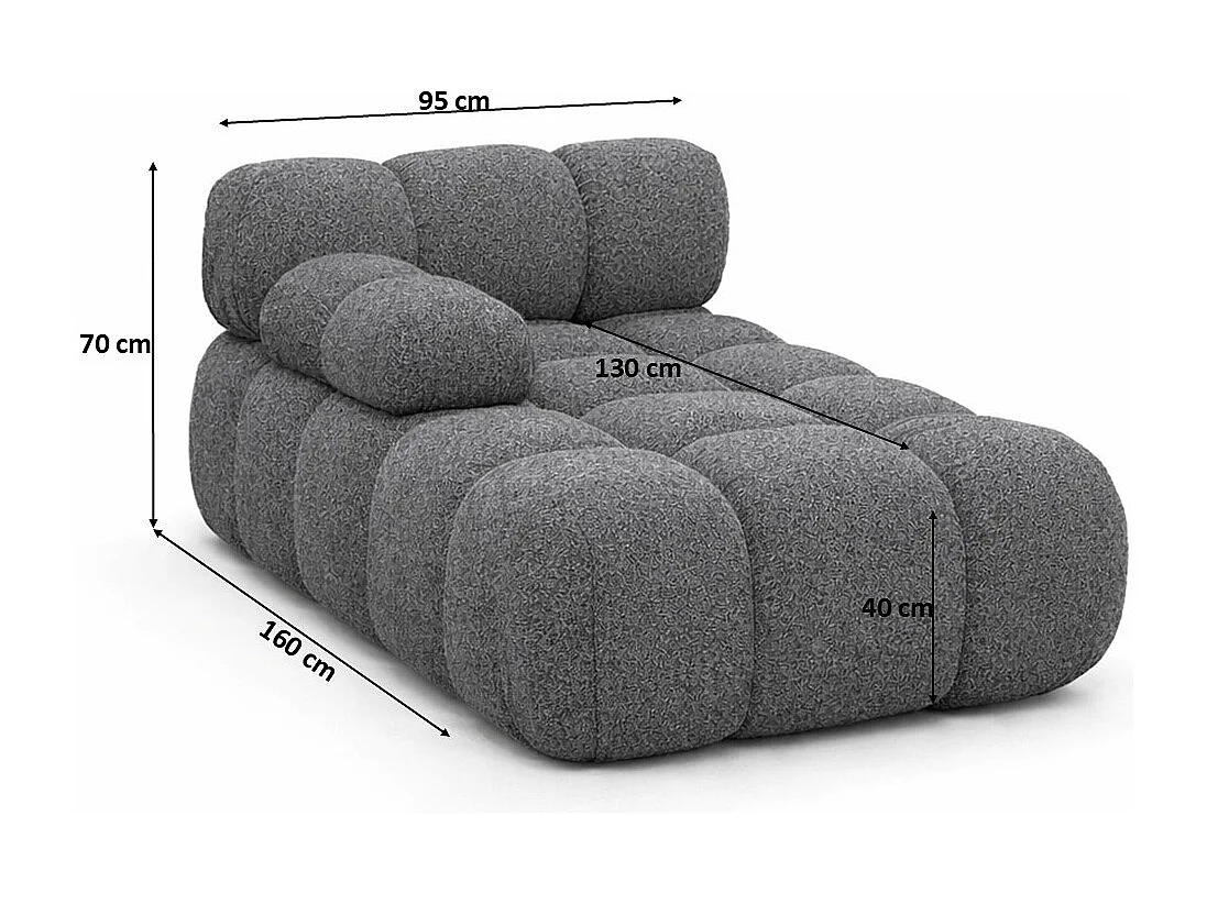 Méridienne modulaire, tissu bouclé Abriamo, Gris foncé, Gauche, Selia