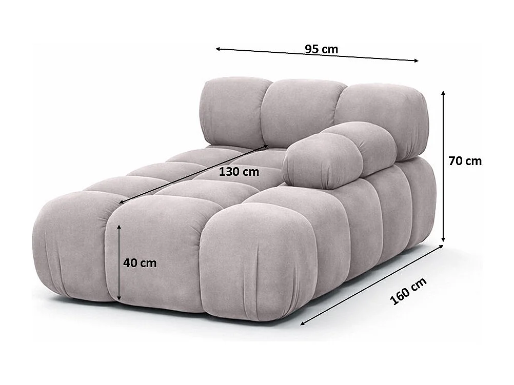 Méridienne modulaire, velours Salvador, Gris, Droite, Selia