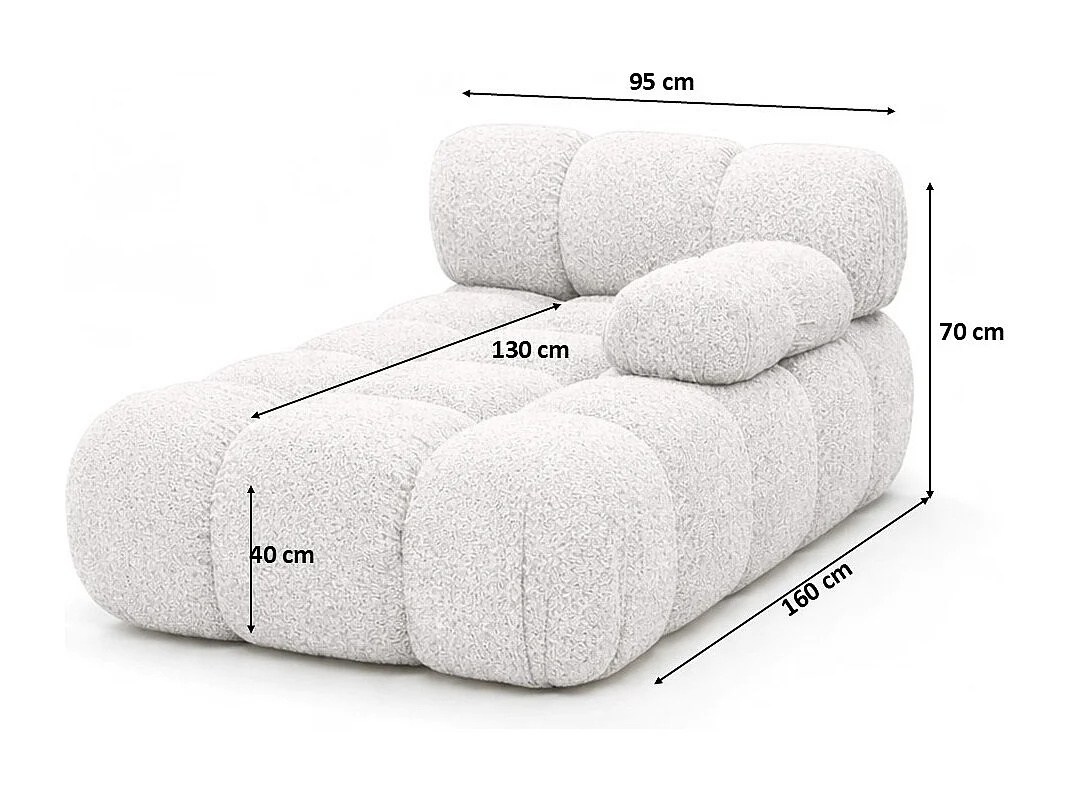 Méridienne modulaire, tissu bouclé Abriamo, Écru, Droite, Selia