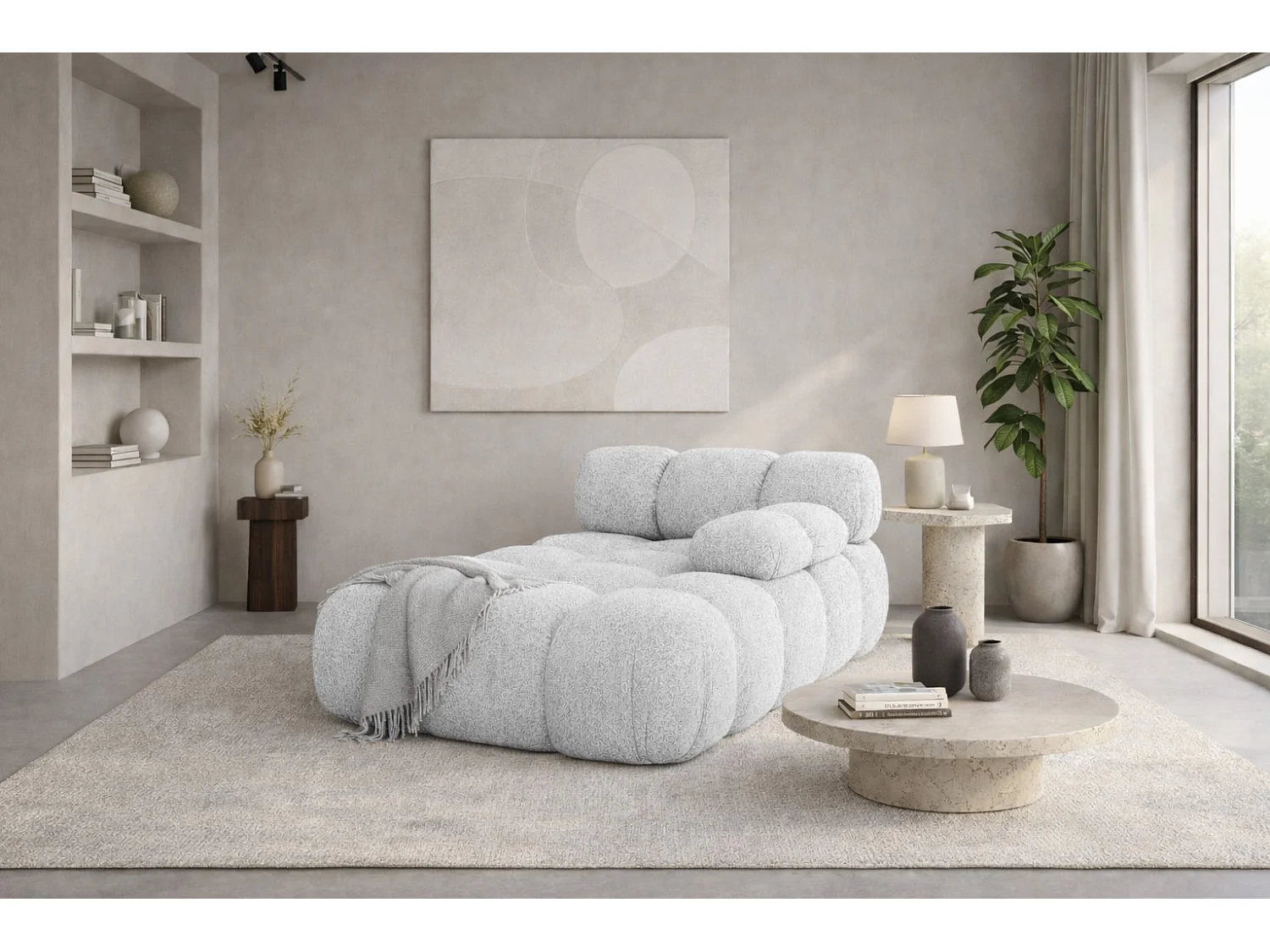 Méridienne modulaire, tissu bouclé Abriamo, Gris clair, Droite, Selia