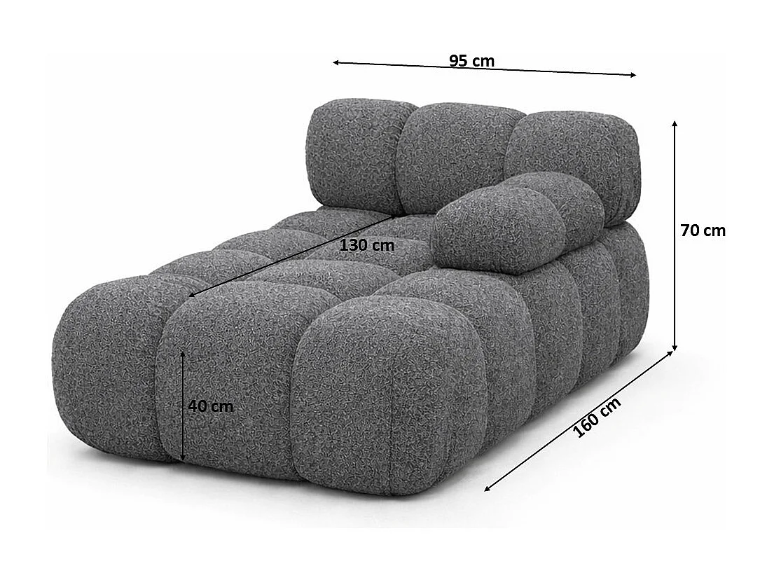 Méridienne modulaire, tissu bouclé Abriamo, Gris foncé, Droite, Selia