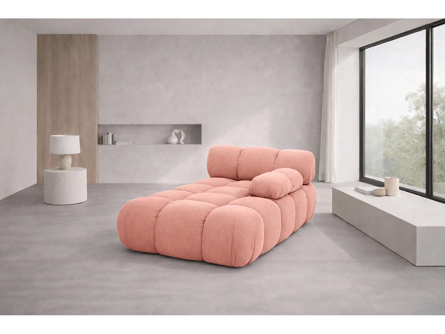 Méridienne modulaire, velours Salvador, Rose, Droite, Selia