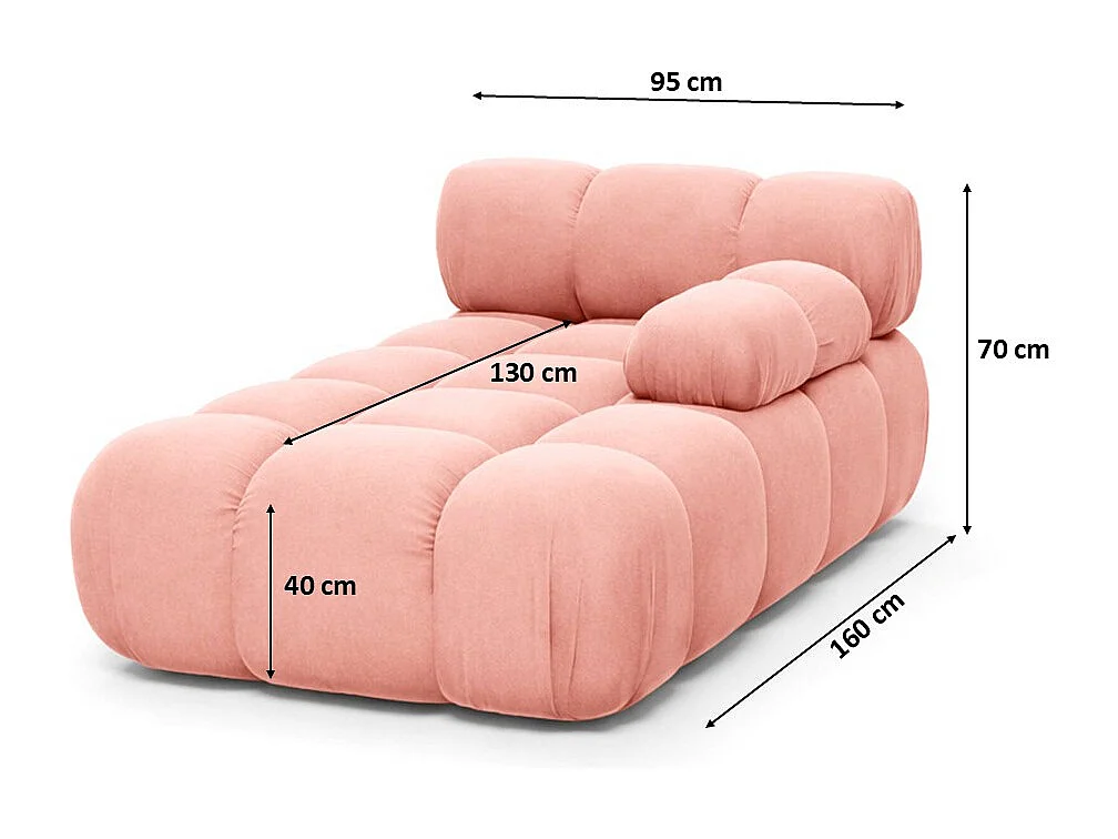 Méridienne modulaire, velours Salvador, Rose, Droite, Selia