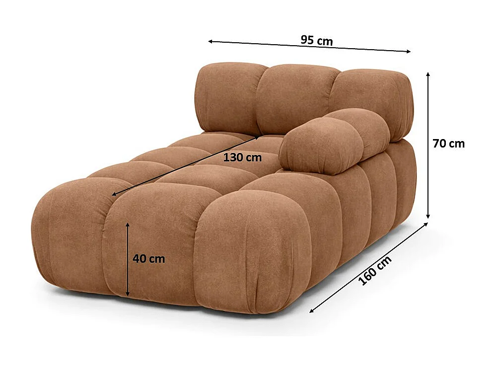 Méridienne modulaire, velours Salvador, Beige foncé, Droite, Selia