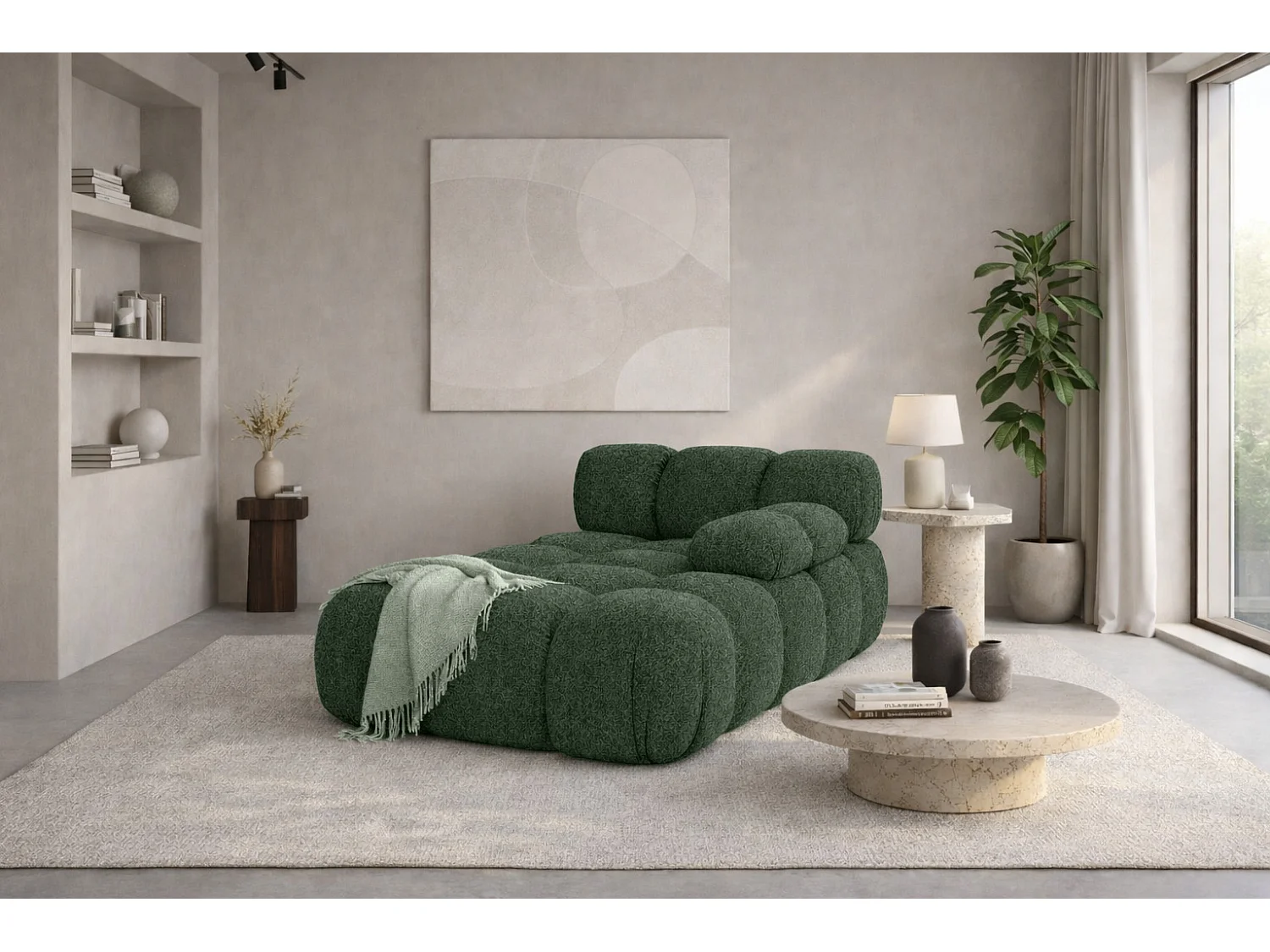 Méridienne modulaire, tissu bouclé Abriamo, Vert foncé, Droite, Selia