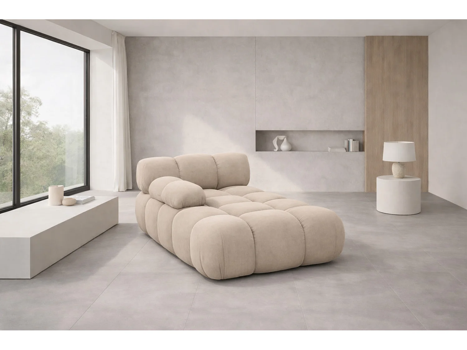 Méridienne modulaire, velours Salvador, Beige, Gauche, Selia