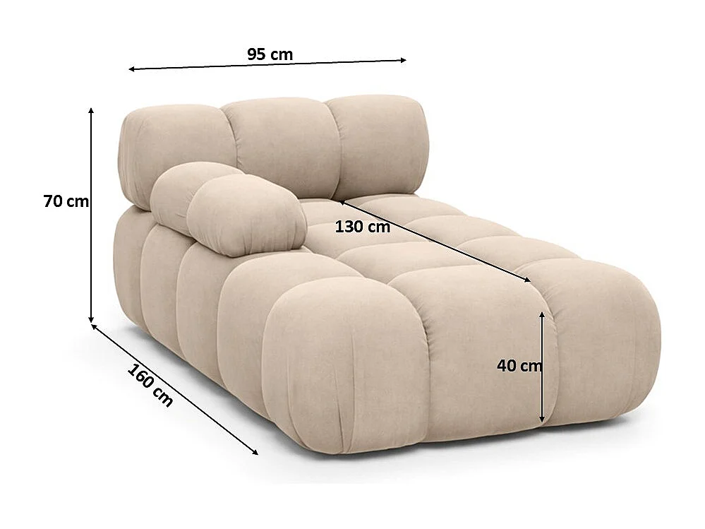 Méridienne modulaire, velours Salvador, Beige, Gauche, Selia