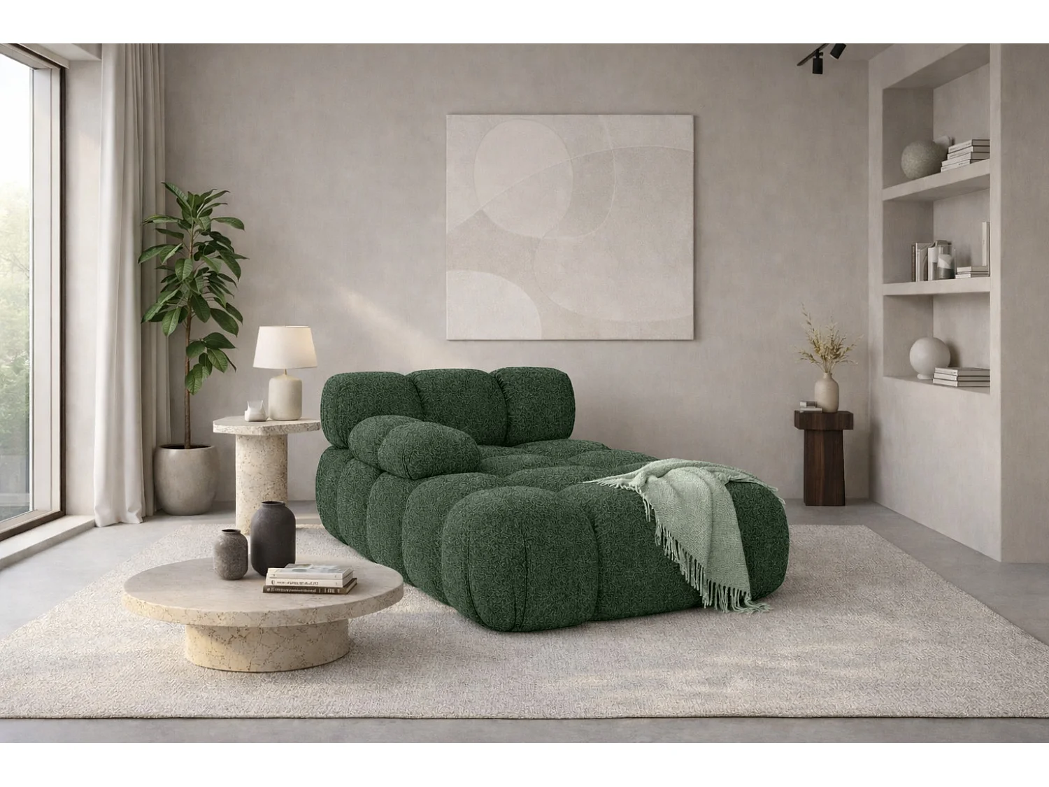 Méridienne modulaire, tissu bouclé Abriamo, Vert foncé, Gauche, Selia
