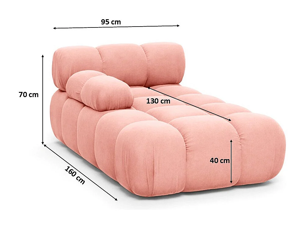 Méridienne modulaire, velours Salvador, Rose, Gauche, Selia