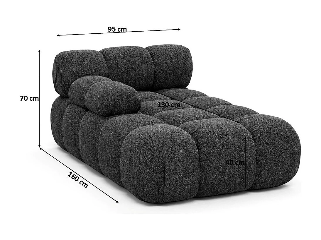 Méridienne modulaire, tissu bouclé Abriamo, Graphite, Gauche, Selia