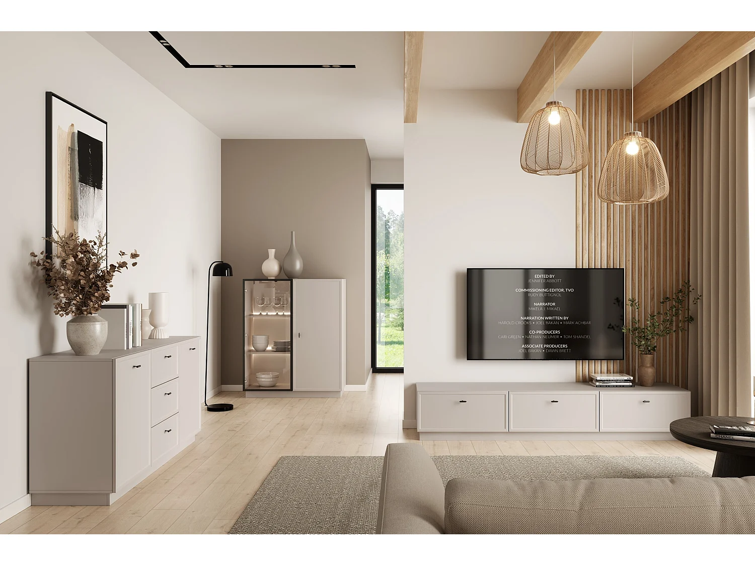 2-türige Vitrine mit integrierter LED-Beleuchtung, Kaschmir, 100 x 45 cm