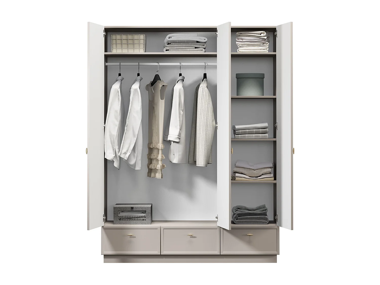 Garderobenständer aus Kaschmir mit 3 Türen und 3 Schubladen, 150 x 200 cm