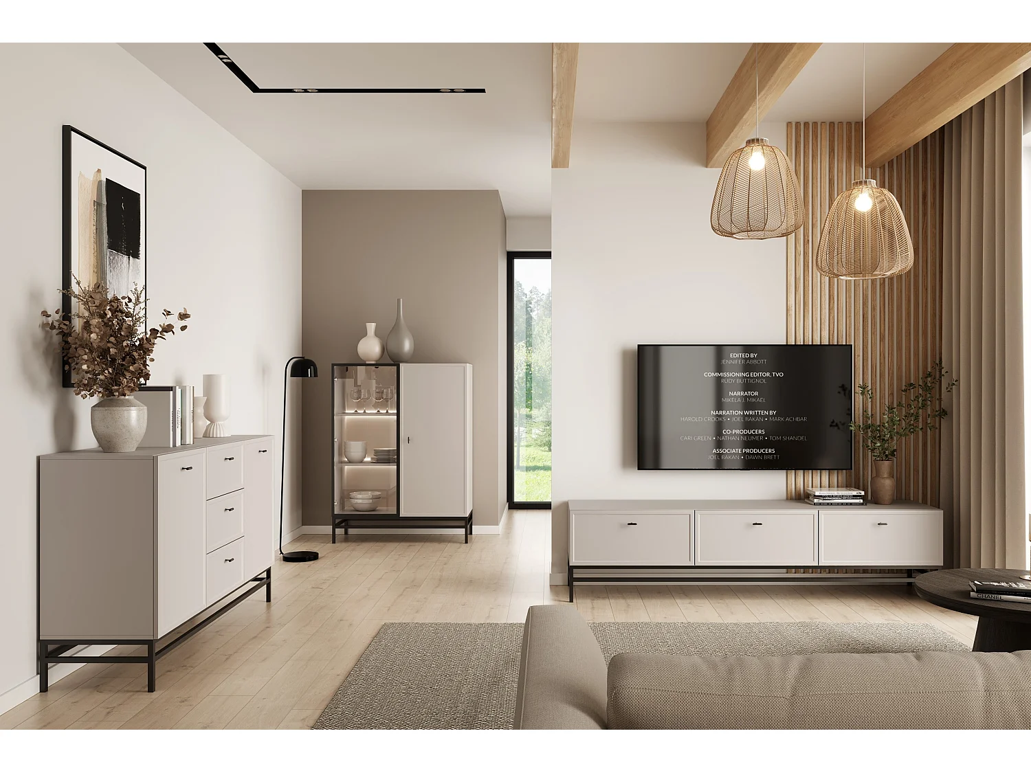 2-türige Vitrine mit integrierter LED-Beleuchtung, Kaschmir, 100 x 45 cm