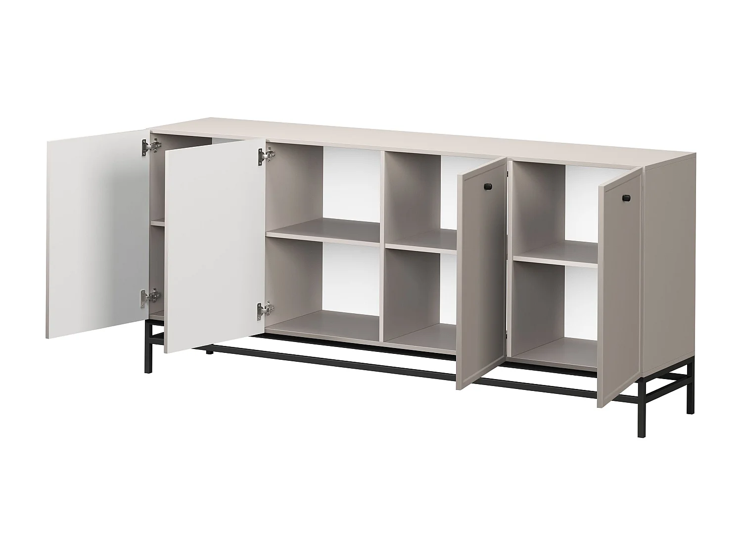 Buffet à 2 portes et 3 tiroirs avec poignées dorées, 150 x 45 cm