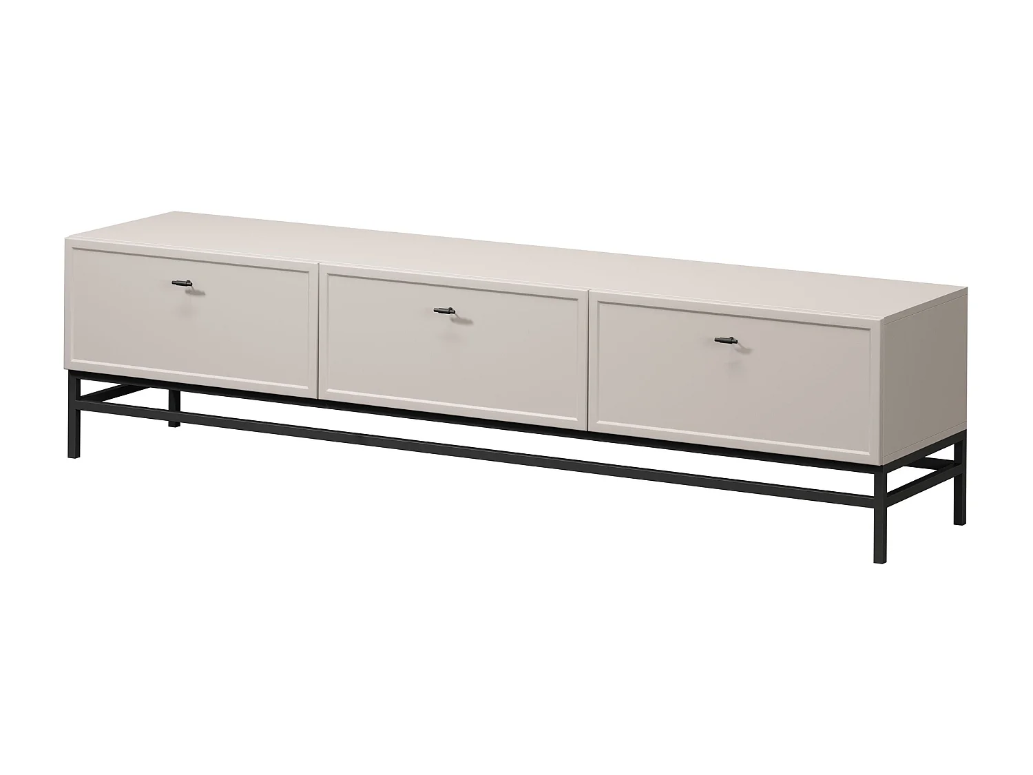 TV-Ständer aus Kaschmir mit 1 Tür und 2 Schubladen, schwarzen Griffen, 200 x 45 cm