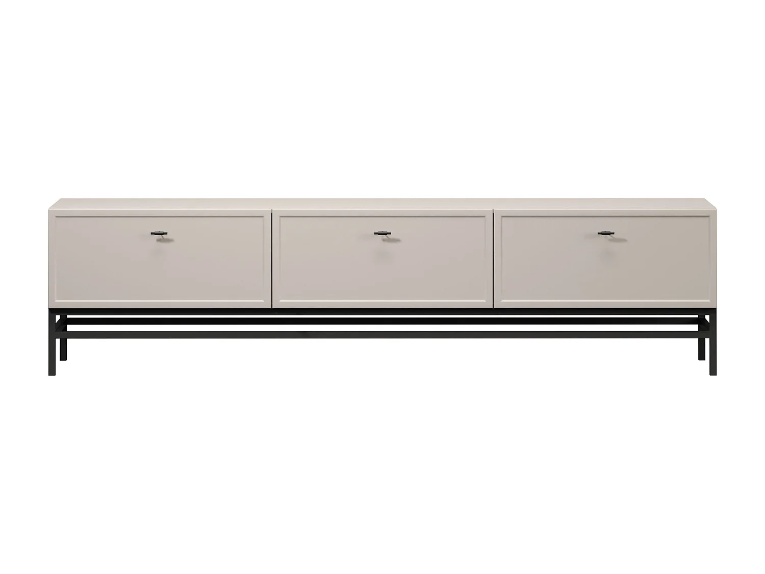 TV-Ständer aus Kaschmir mit 1 Tür und 2 Schubladen, schwarzen Griffen, 200 x 45 cm