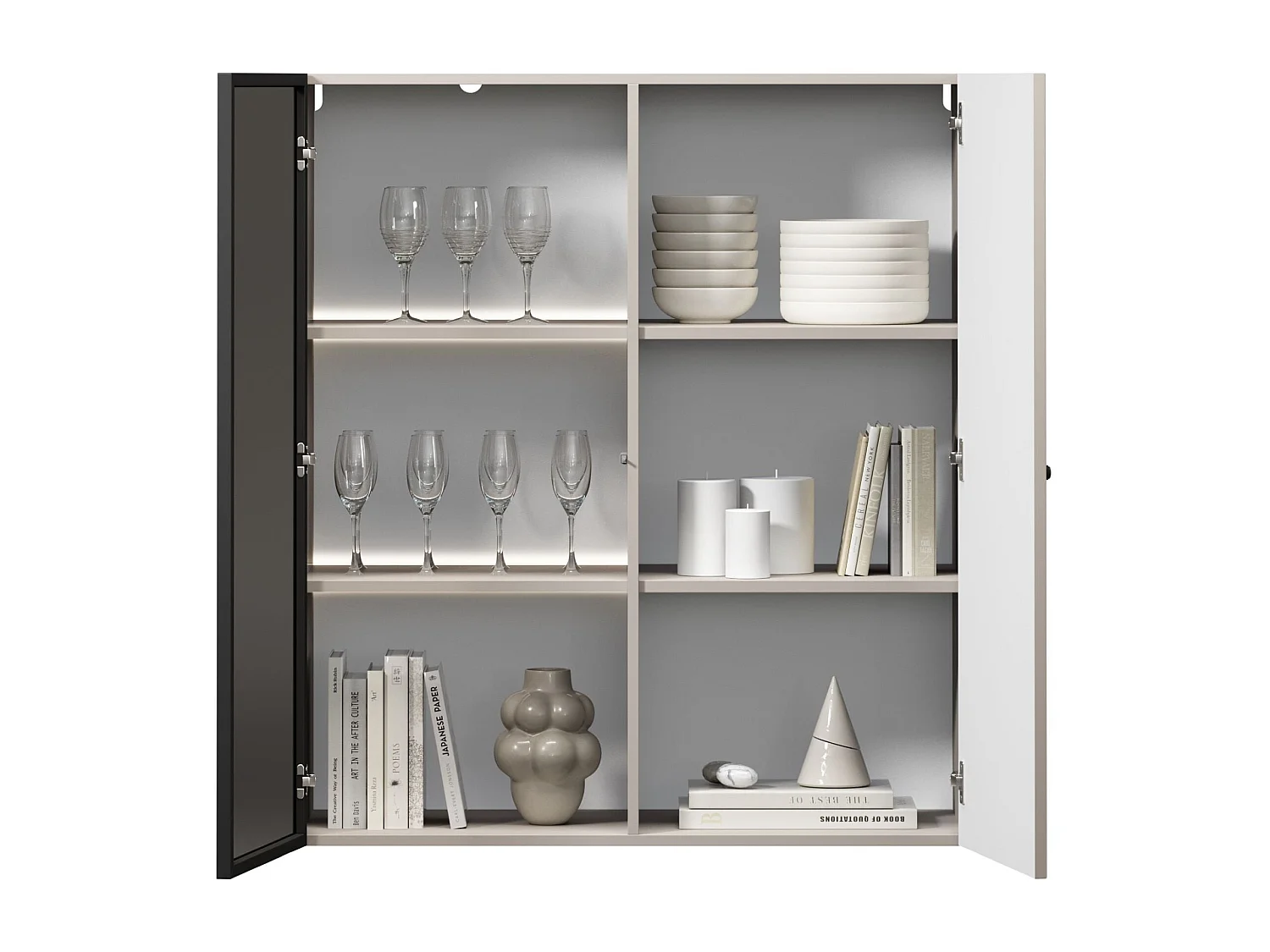 2-türige Vitrine mit integrierter LED-Beleuchtung, Kaschmir, 100 x 45 cm