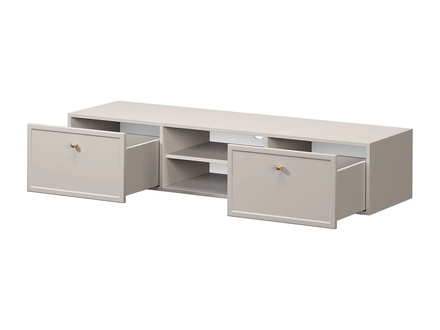 TV-Schrank aus Kaschmir mit 2 Schubladen und goldenen Griffen, 150 x 45 cm