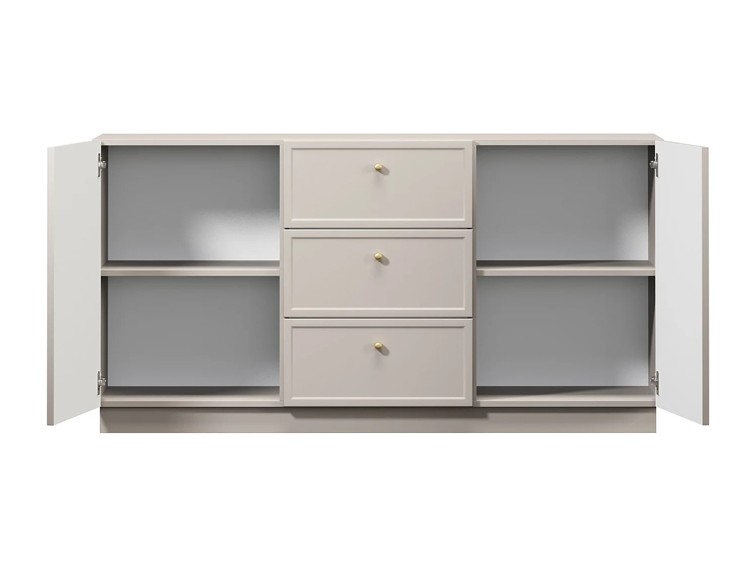 Buffet à 2 portes et 3 tiroirs avec poignées dorées, 150 x 45 cm