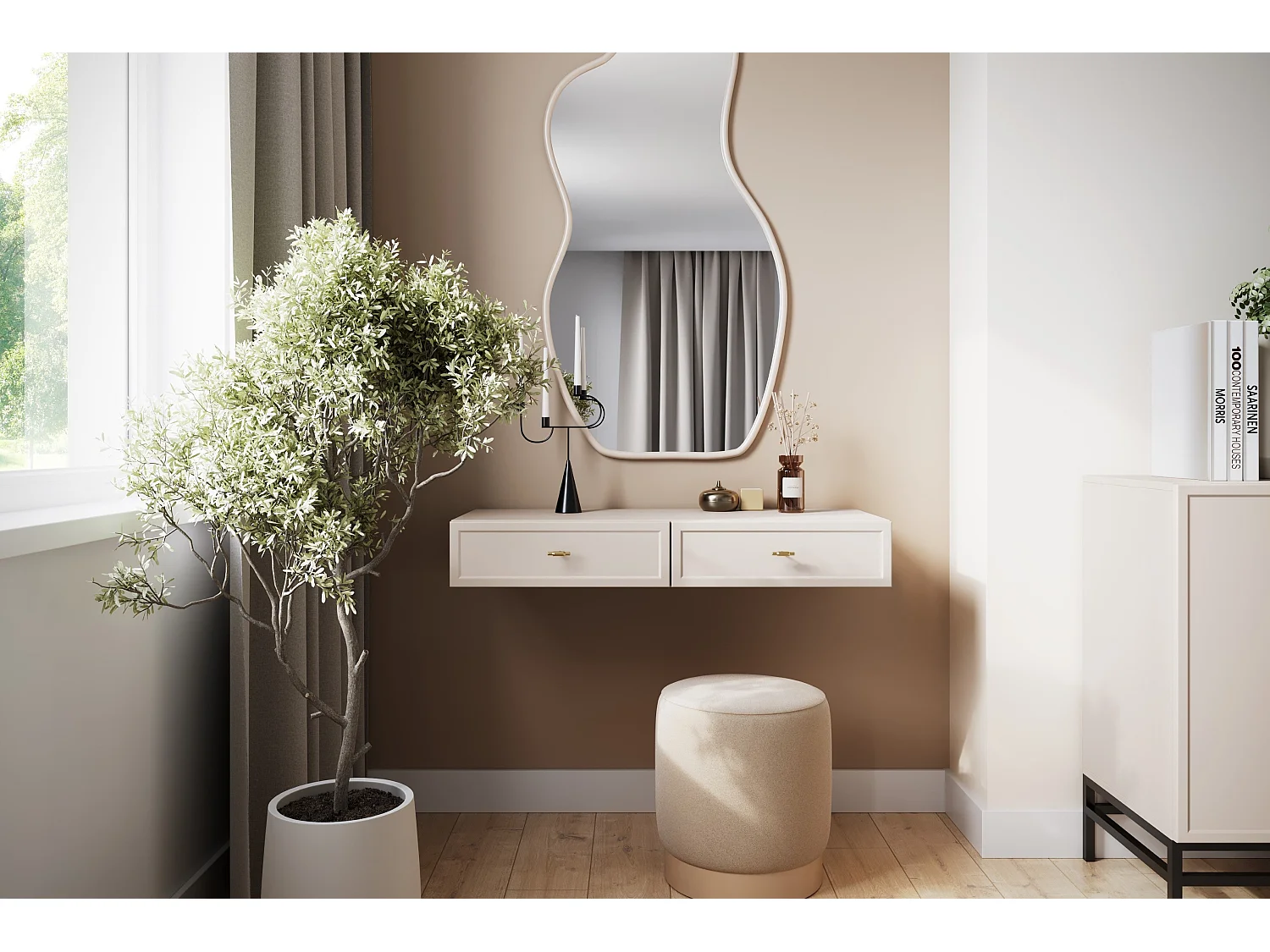 Hängekonsolentisch „Cashmere“ mit 2 Schubladen, 100 x 15 cm