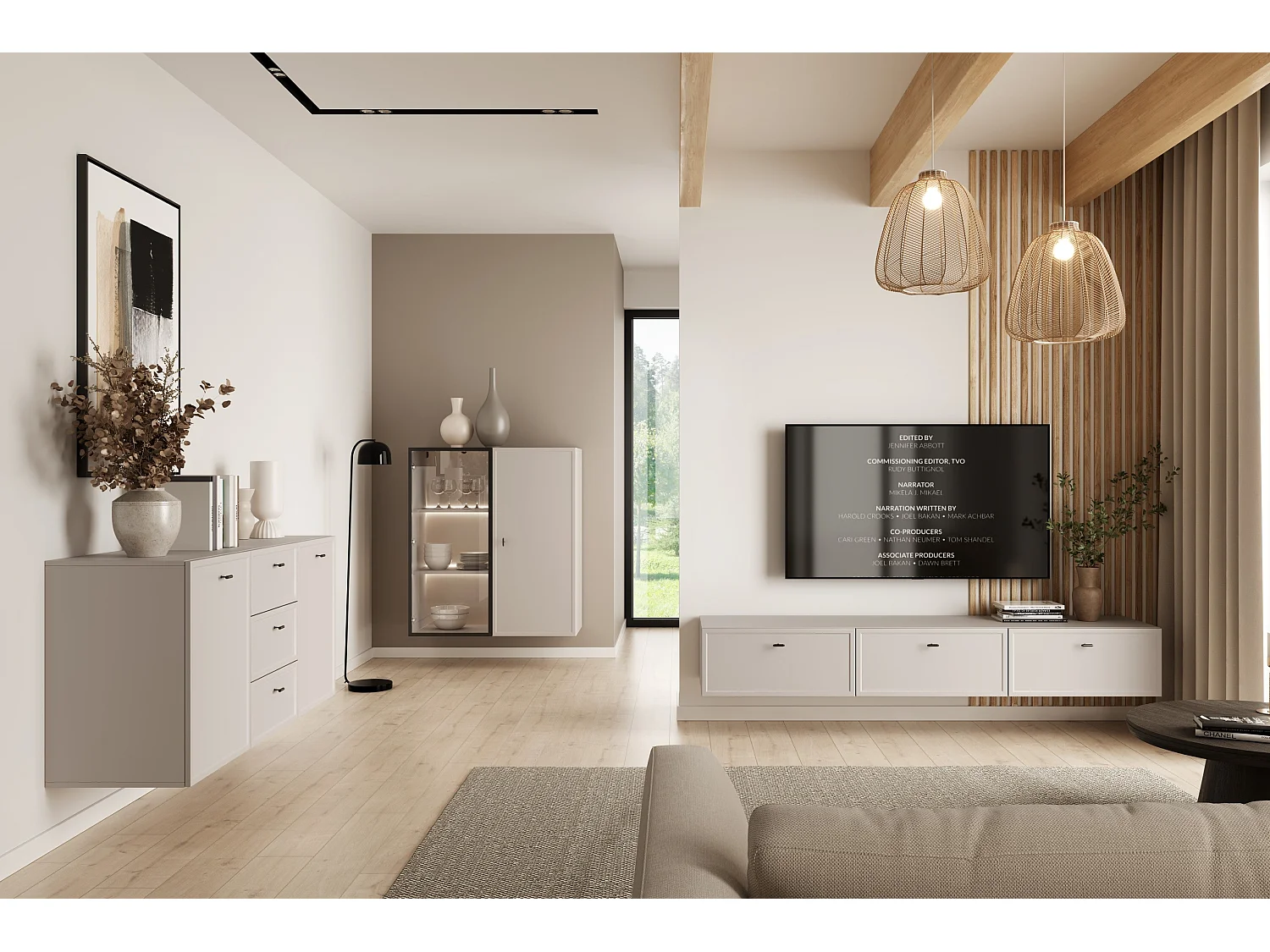 2-türige Vitrine mit integrierter LED-Beleuchtung, Kaschmir, 100 x 45 cm