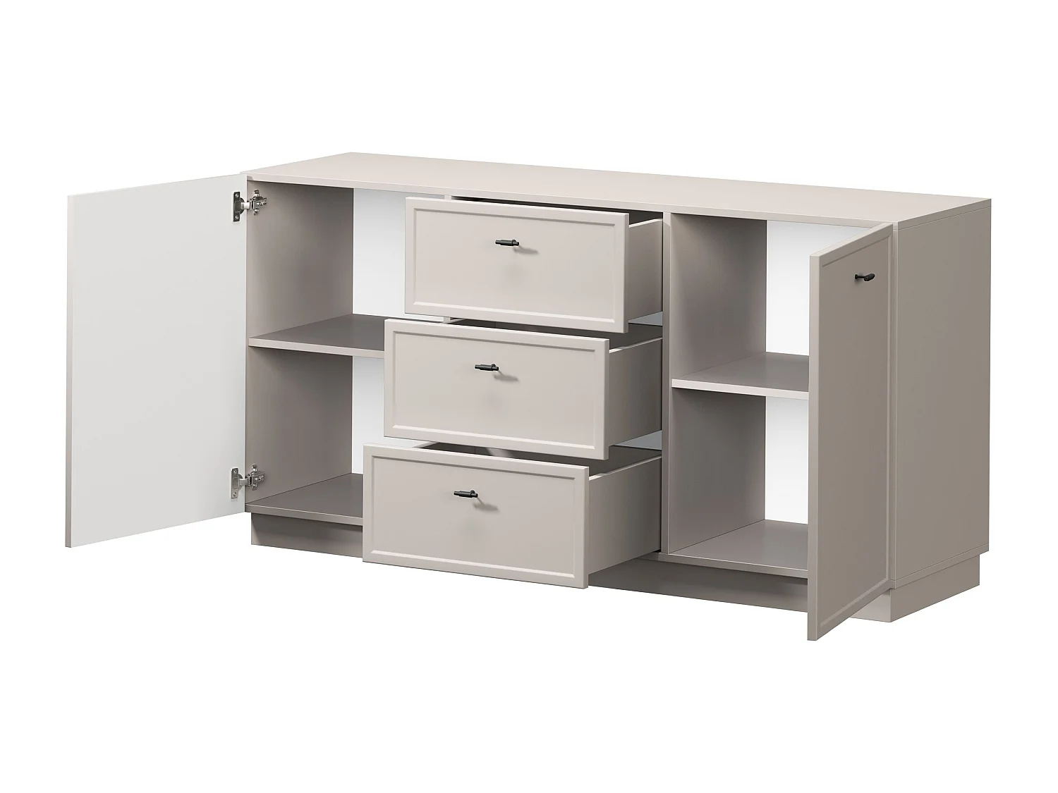 Buffet à 2 portes et 3 tiroirs avec poignées dorées, 150 x 45 cm