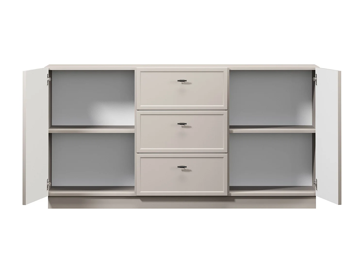 Buffet à 2 portes et 3 tiroirs avec poignées dorées, 150 x 45 cm