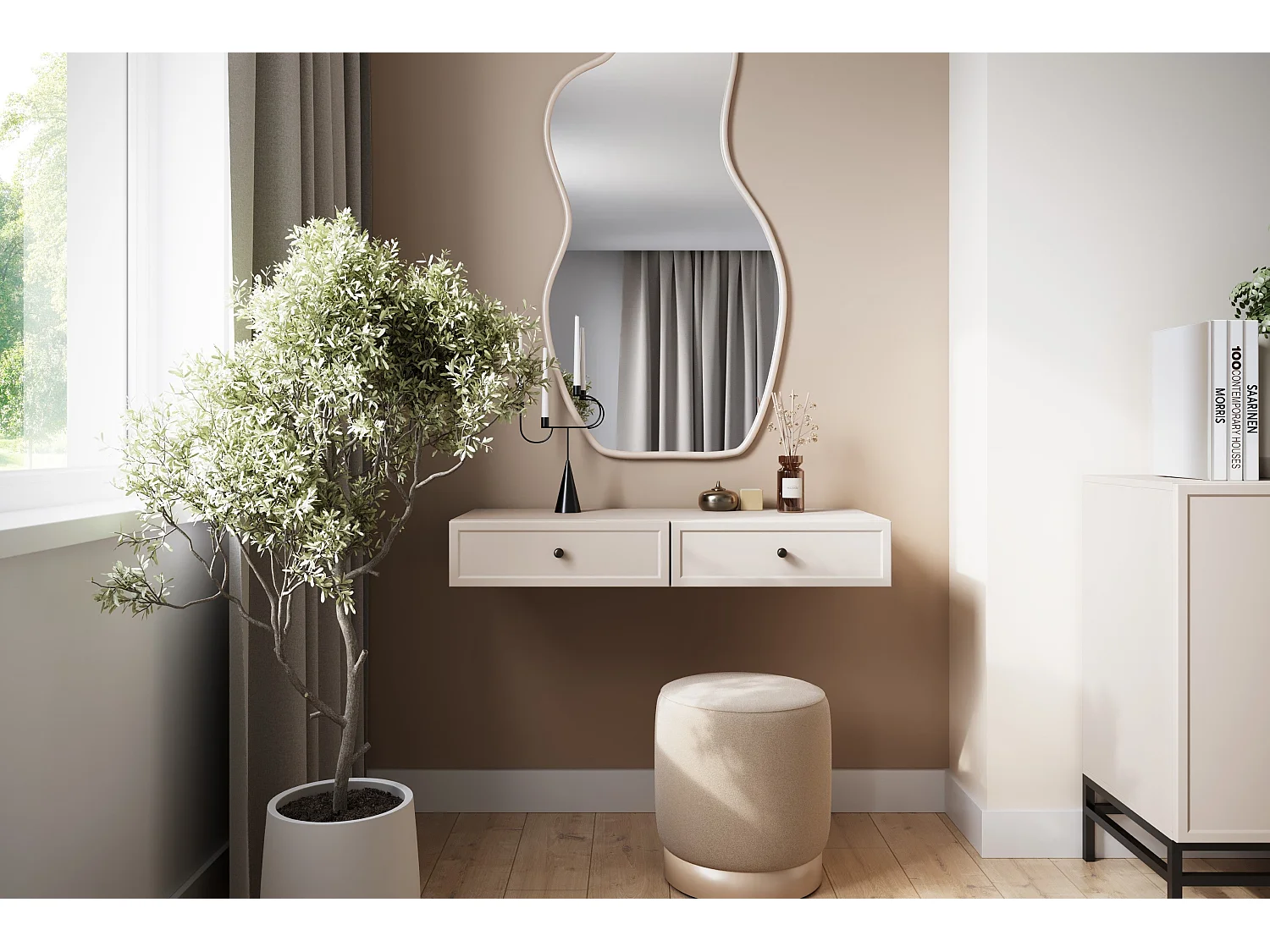 Hängekonsolentisch „Cashmere“ mit 2 Schubladen, 100 x 15 cm