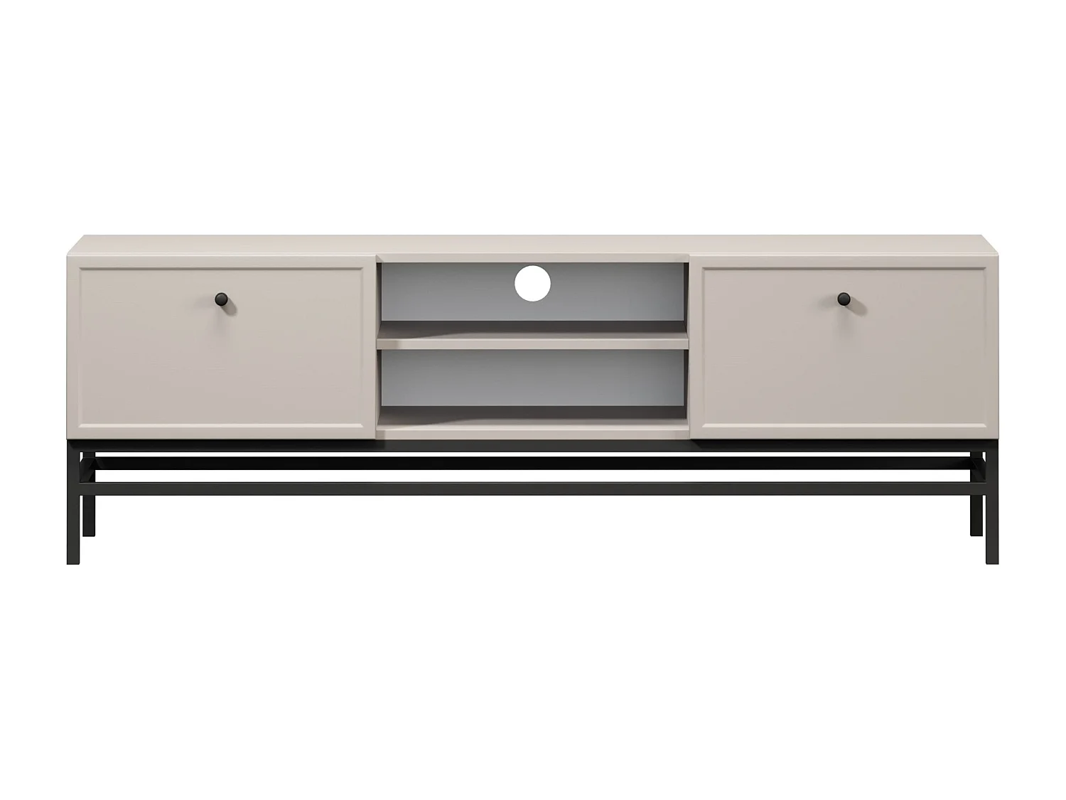 TV-Ständer aus Kaschmir mit 2 Schubladen und schwarzen Griffen, 150 x 45 cm