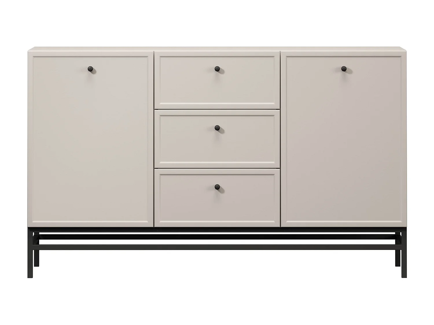 Buffet à 2 portes et 3 tiroirs avec poignées dorées, 150 x 45 cm