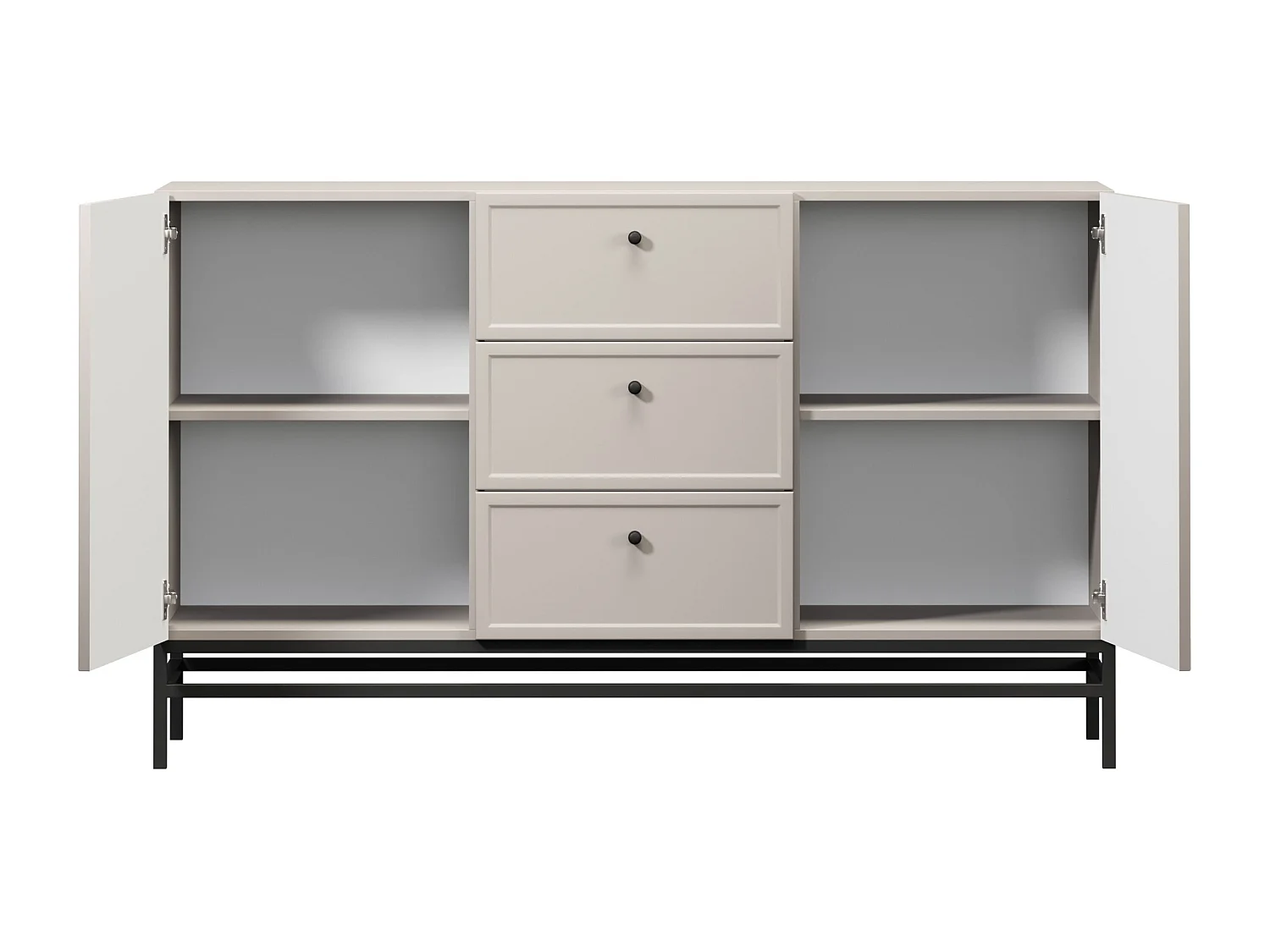 Buffet à 2 portes et 3 tiroirs avec poignées dorées, 150 x 45 cm