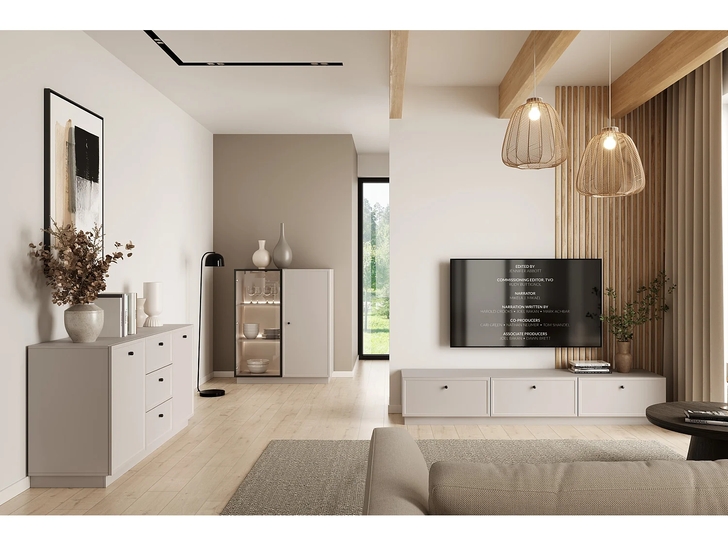 2-türige Vitrine mit integrierter LED-Beleuchtung, Kaschmir, 100 x 45 cm