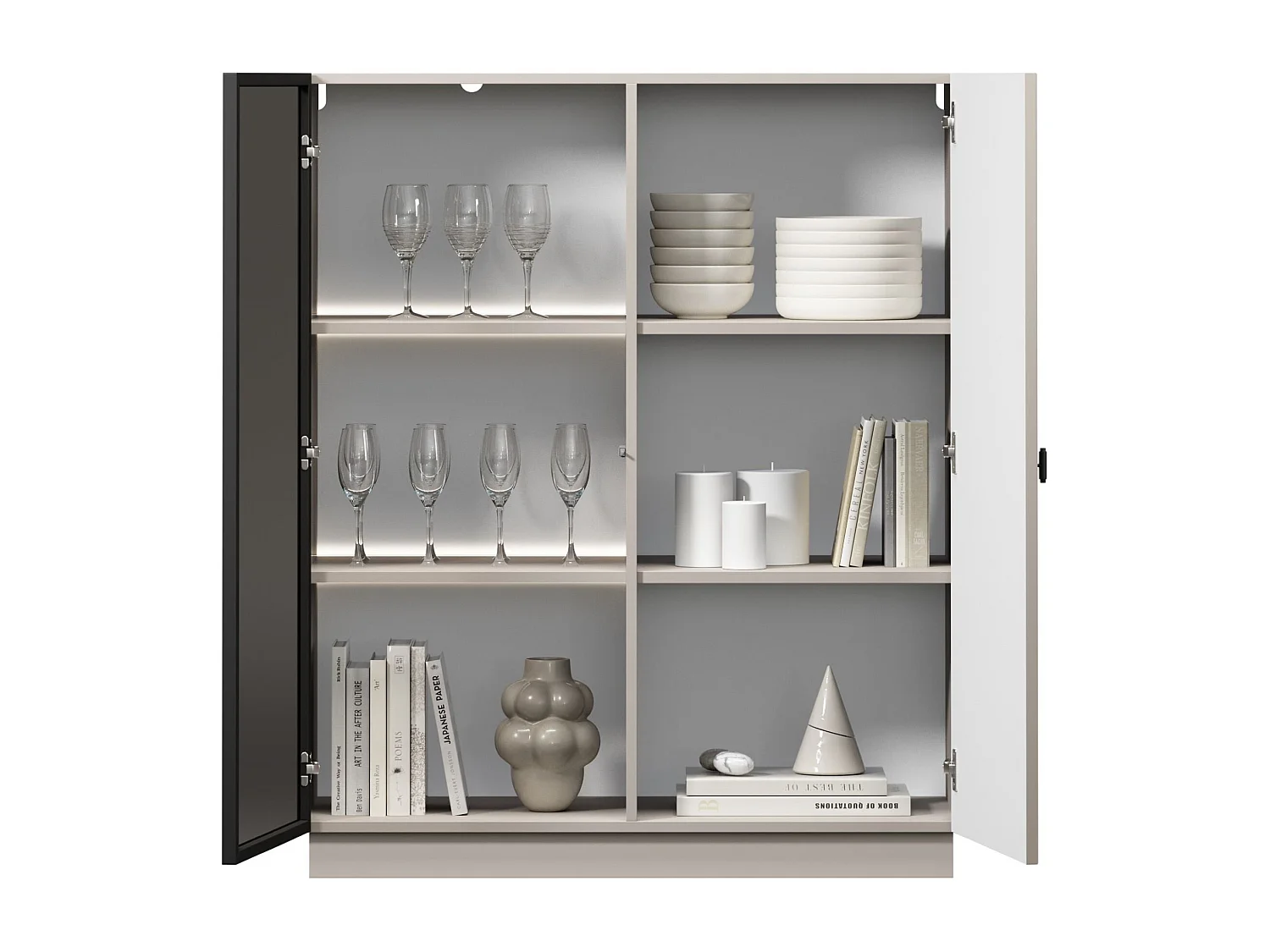 2-türige Vitrine mit integrierter LED-Beleuchtung, Kaschmir, 100 x 45 cm